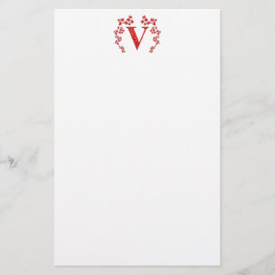 Rotes Blätter des Monogramm-Buchstabe-V Briefpapier