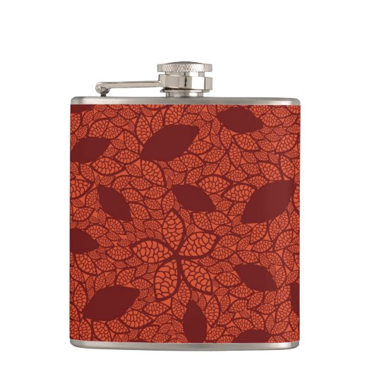 rotes Blätter Muster auf Orange Flachmann (Vorderseite)