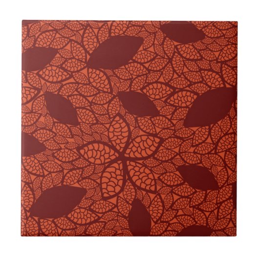 rotes Blätter-Muster auf Orange Fliese (Vorderseite)