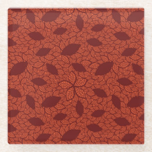 rotes Blätter-Muster auf Orange Glasuntersetzer