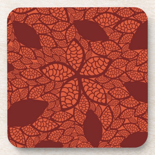 Rotes Blätter-Muster auf Orange Untersetzer (Vorderseite)