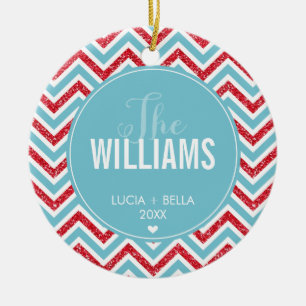 Rotes Blau des Zickzack Glitters DER Keramik Ornament