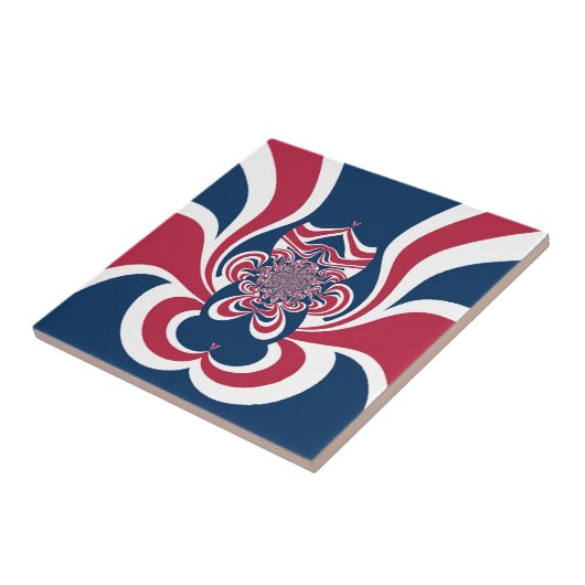 Rotes Blau Kaleidoskop Art Print Fliese (Seite)