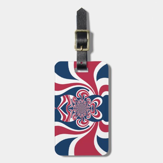 Rotes Blau Kaleidoskop Art Print Gepäckanhänger (Vorderseite vertikal)