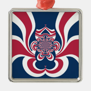 Rotes Blau Kaleidoskop Art Print Silbernes Ornament