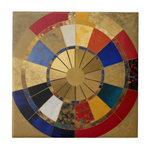 Rotes Blau und Gold Kaleidoskop Fliese