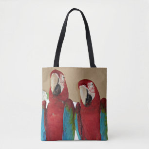 Rotes Blau und Grüne Papageien Tasche