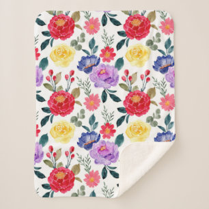 Rotes Blau und Lila Aquarellfarben Blume Sherpadecke