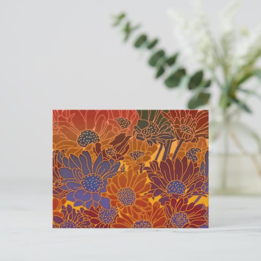 Rotes Blau und orange Blume Postkarte (Stehend Vorderseite)