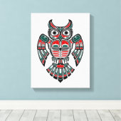 Rotes Blau und Schwarzes Haida Spirit Owl Leinwanddruck (Insitu (Holzboden))