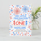 Rotes Blau und Weiße Glitzern und Sterne Geburtsta Einladung (Stehend Vorderseite)