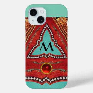 ROTES BLAUES ABSTRAKT GEOMETRISCHES DREIGEMONOGRAM iPhone 15 HÜLLE