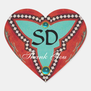 ROTES BLAUES ABSTRAKT GEOMETRISCHES DREIGEMONOGRAM Herz-Aufkleber