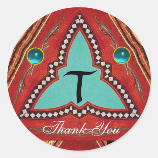 ROTES BLAUES ABSTRAKT GEOMETRISCHES DREIGEMONOGRAM RUNDER AUFKLEBER (Vorderseite)