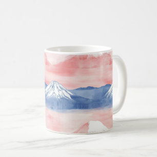 Rotes Blaues Bergsonnenuntergang Aquarellmalerei Kaffeetasse