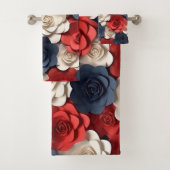 Rotes blaues Blumenmuster Blumengarten Bad Badhandtuch Set (Insitu)