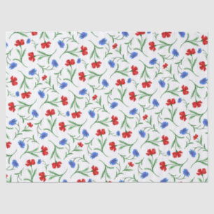 Rotes blaues Blumenmuster Elegante Wildblumen Seidenpapier