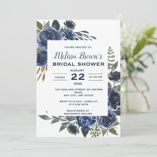 Rotes blaues Eukalyptus-Brautparty Einladung (Stehend Vorderseite)