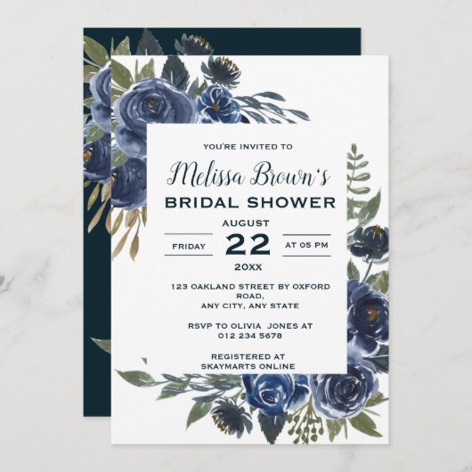 Rotes blaues Eukalyptus-Brautparty Einladung (Vorne/Hinten)