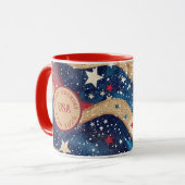 Rotes Blaues goldenes Streifen Tasse (Vorderseite Links)