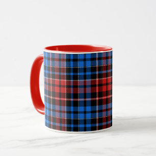 Rotes blaues Karomuster auf schwarzem Hintergrund  Tasse