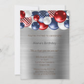 ROTES BLAUES PATRIOTISCHES SILBER BALLOON BIRTHDAY EINLADUNG (Vorderseite)