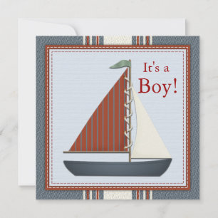 Rotes Blaues Segelboot-Baby-Shower Einladung