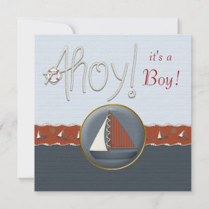 Rotes Blaues Segelboot-Baby-Shower Einladung