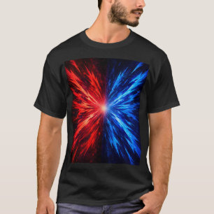 rotes blaues Shirt, abstraktes Explosions-Shirt, E T-Shirt