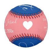Rotes Blaues Skript Herz Save the Dates Basebal Baseball (Rückseite)