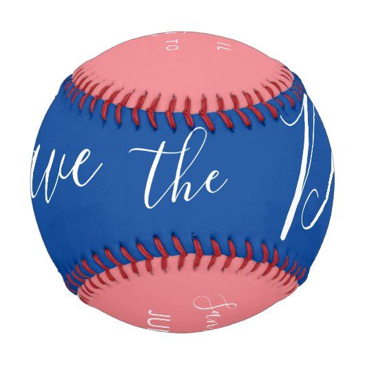 Rotes Blaues Skript Herz Save the Dates Basebal Baseball (Vorderseite)