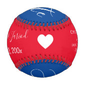 Rotes Blaues Skript Herz Save the Dates Basebal Baseball (Rückseite)