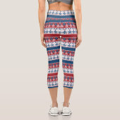 Rotes blaues Streifenmuster Capri Leggings (Rückseite)