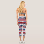 Rotes blaues Streifenmuster Capri Leggings (Rückseite)