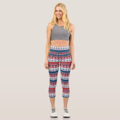 Rotes blaues Streifenmuster Capri Leggings (Vorderseite)
