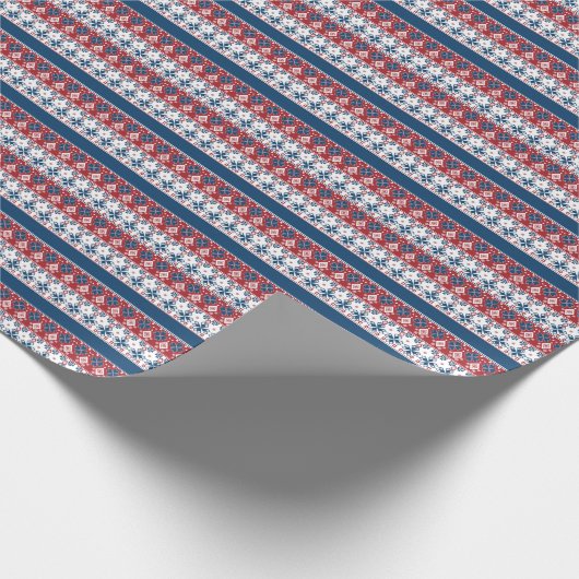 Rotes blaues Streifenmuster Geschenkpapier (Ecke)