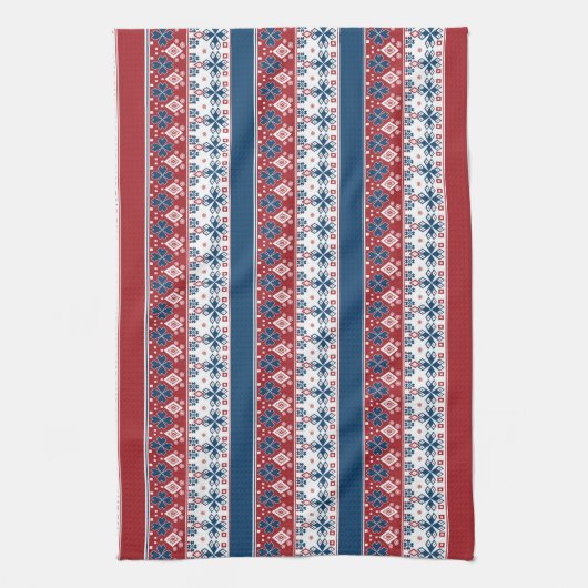 Rotes blaues Streifenmuster Geschirrtuch (Vertikal)