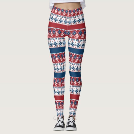 Rotes blaues Streifenmuster Leggings (Vorderseite)