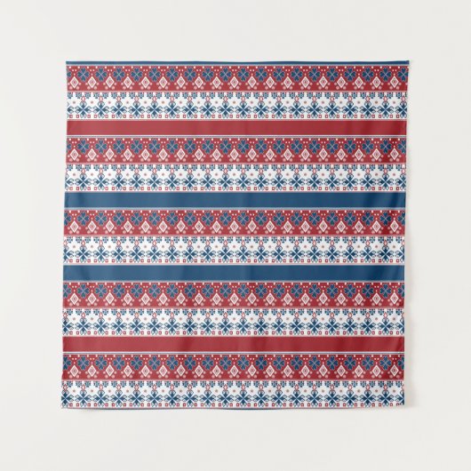 Rotes blaues Streifenmuster Wandteppich (Vorderseite)