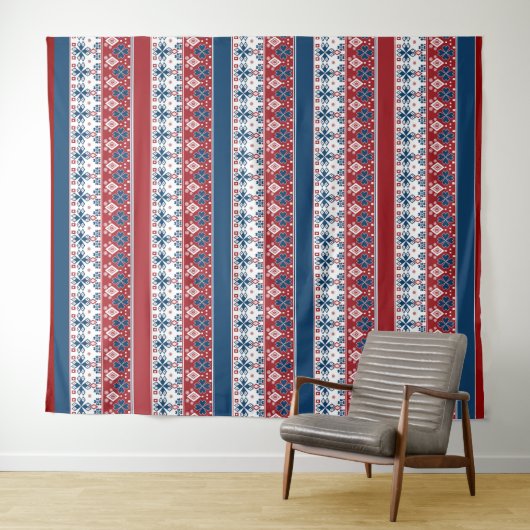 Rotes blaues Streifenmuster Wandteppich (Beispiel (Horizontal))