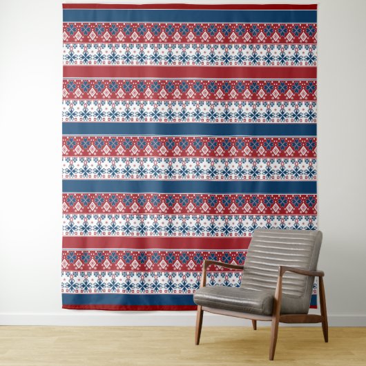 Rotes blaues Streifenmuster Wandteppich (Beispiel)