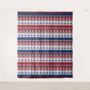 Rotes blaues Streifenmuster Wandteppich