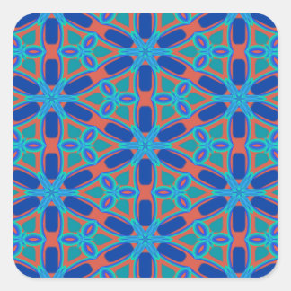 Rotes, blaues und grünes Blumenmuster Quadratischer Aufkleber