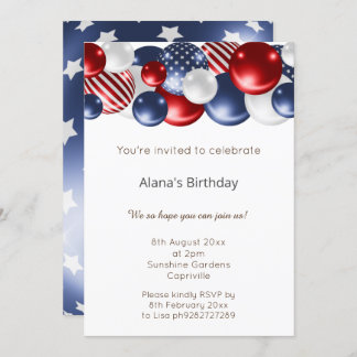 ROTES BLAUES WEISSES PATRIOTISCHES BALLOON 2 GEBUR EINLADUNG