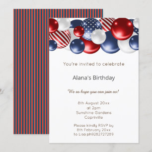 ROTES BLUE PATRIOTIC STRIPED BALLOON EINLADUNG