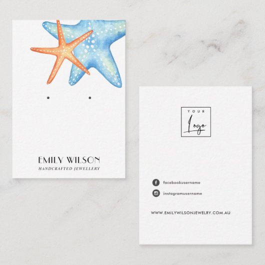 ROTES BLUE STAR FISH AQUATIC STUD EARRING DISPLAY VISITENKARTE (Vorne/Hinten)