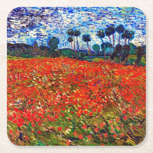 Rotes Blume Feld, Van Gogh Rechteckiger Pappuntersetzer (Vorderseite)