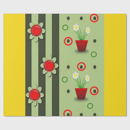 Rotes Blume-Topf, grün-gelbes Packpapier (Flach)