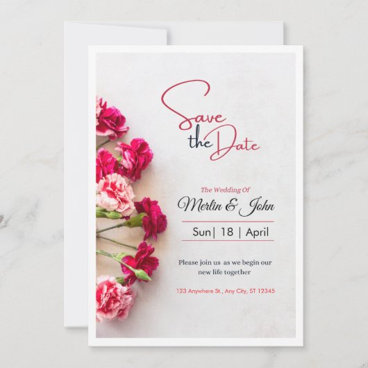 Rotes Blumen-Foto-Hochzeitsposter 'Save the Date' Save The Date (Vorderseite)