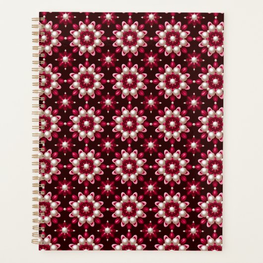 🌸 Rotes Blumen-Perlen-Schreibtisch-Ordner-Geschen Planer (Vorderseite)